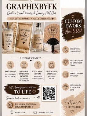 Custom Party Favors | Book GraphixbyFK | Event Packages Available